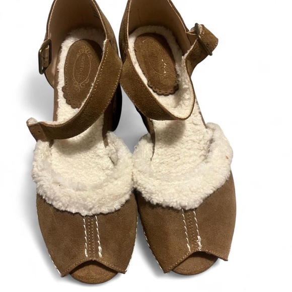 Joyfolie Tan Suede Platform Shoes with Cream Accents